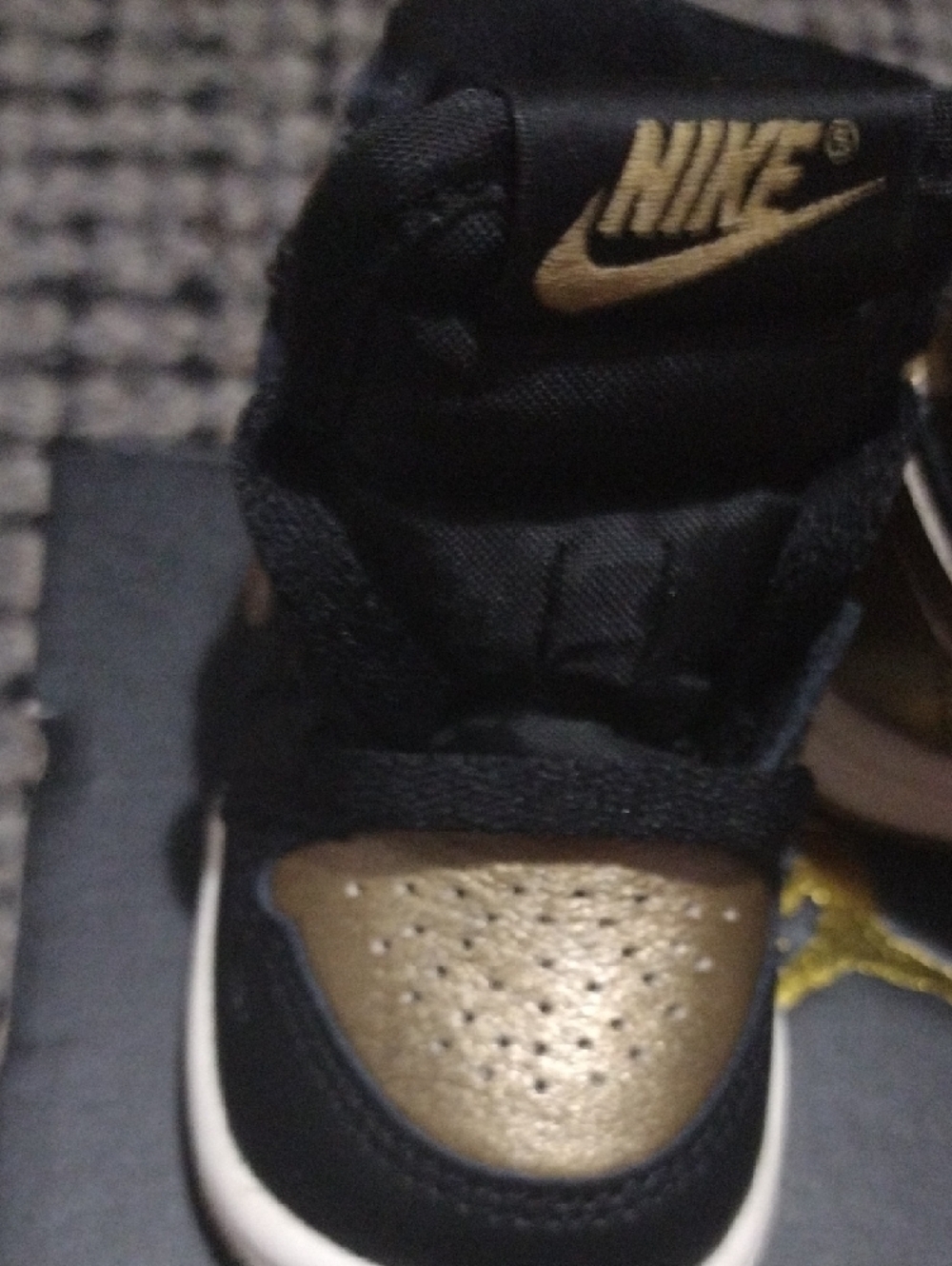 Nike Air Jordans Retro Black and Gold Baby High-Top Sneakers - Picture 2 of 8